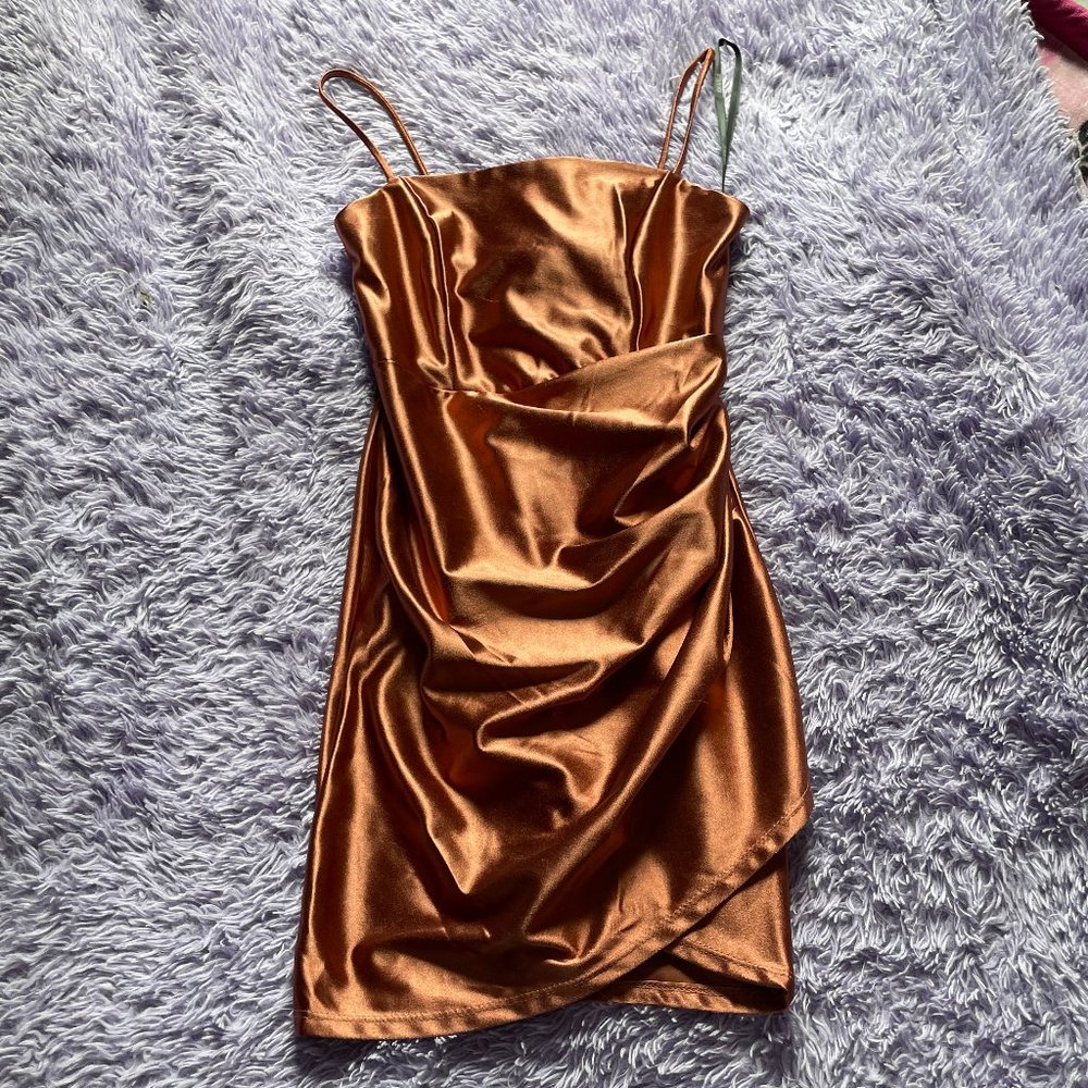 Copper mini dress.